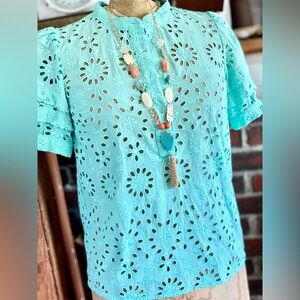 J.Crew turquoise eyelet blouse